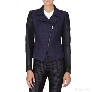 BCBG MAXAZRIA Denim moto w/leather sleeves